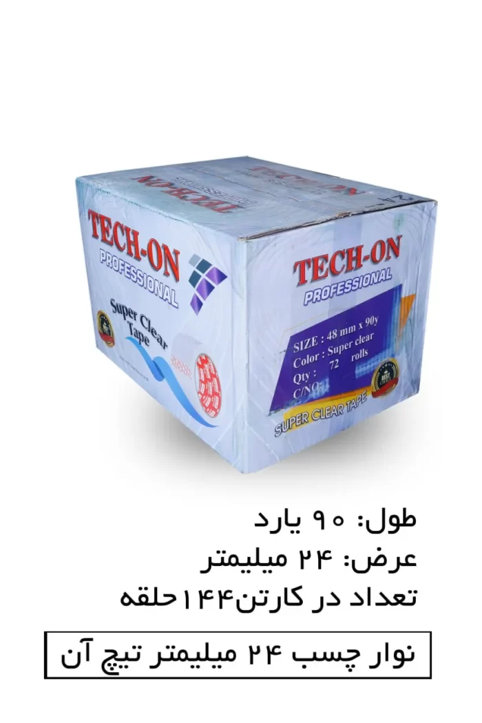 چسب نواری باریک تیچ آن رنگ شفاف 2.5 سانتی‌متر 90 یارد